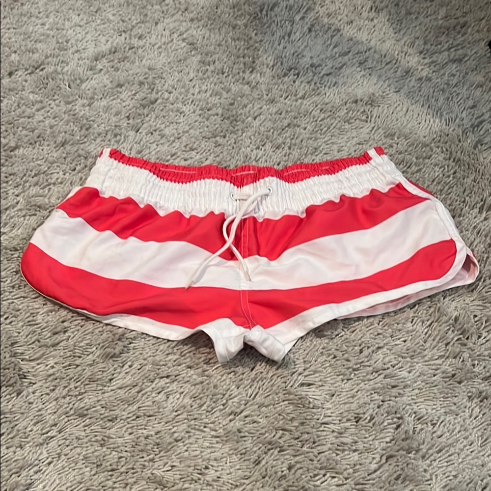 No Boundaries Red and White Athletic Shorts with Nautical Stripes